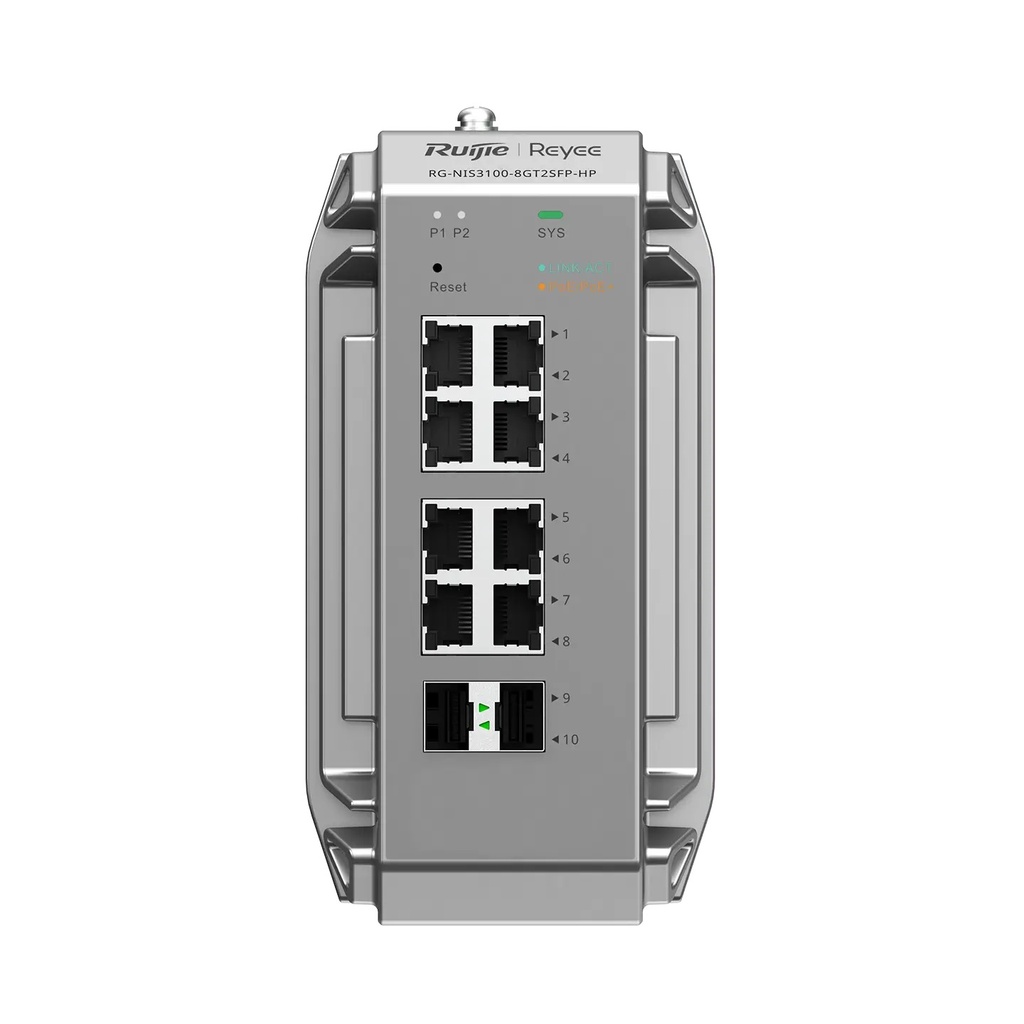 Ruijie RG-NIS3100-8GT2SFP-HP 10-Port Industrial Cloud Managed PoE+ Switch, 8 x PoE+, 2 x SFP, 240W, DIN Rail - view 2