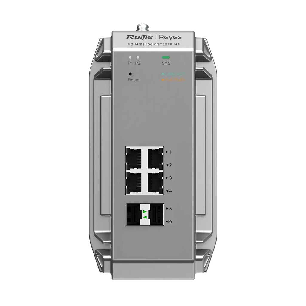 Ruijie RG-NIS3100-4GT2SFP-HP 6-Port Industrial Cloud Managed PoE+ Switch, 4 x PoE+, 2 x SFP, 120W, DIN Rail - view 2