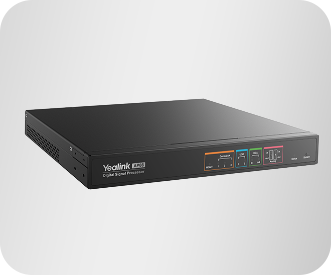 Yealink AP08 Digital Signal Processor for Teams Rooms, 16×16 Dante, 8 AEC Channels, 4×4 Analog, Dual USB, 90 W PoE Out