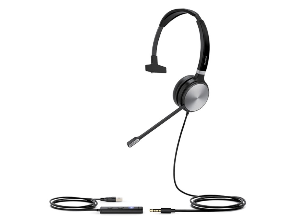 Yealink UH36 Mono UC Wired Headset, USB-C and 3.5 mm, Noise-Cancelling Microphone, HD Voice, Inline Controller with LED