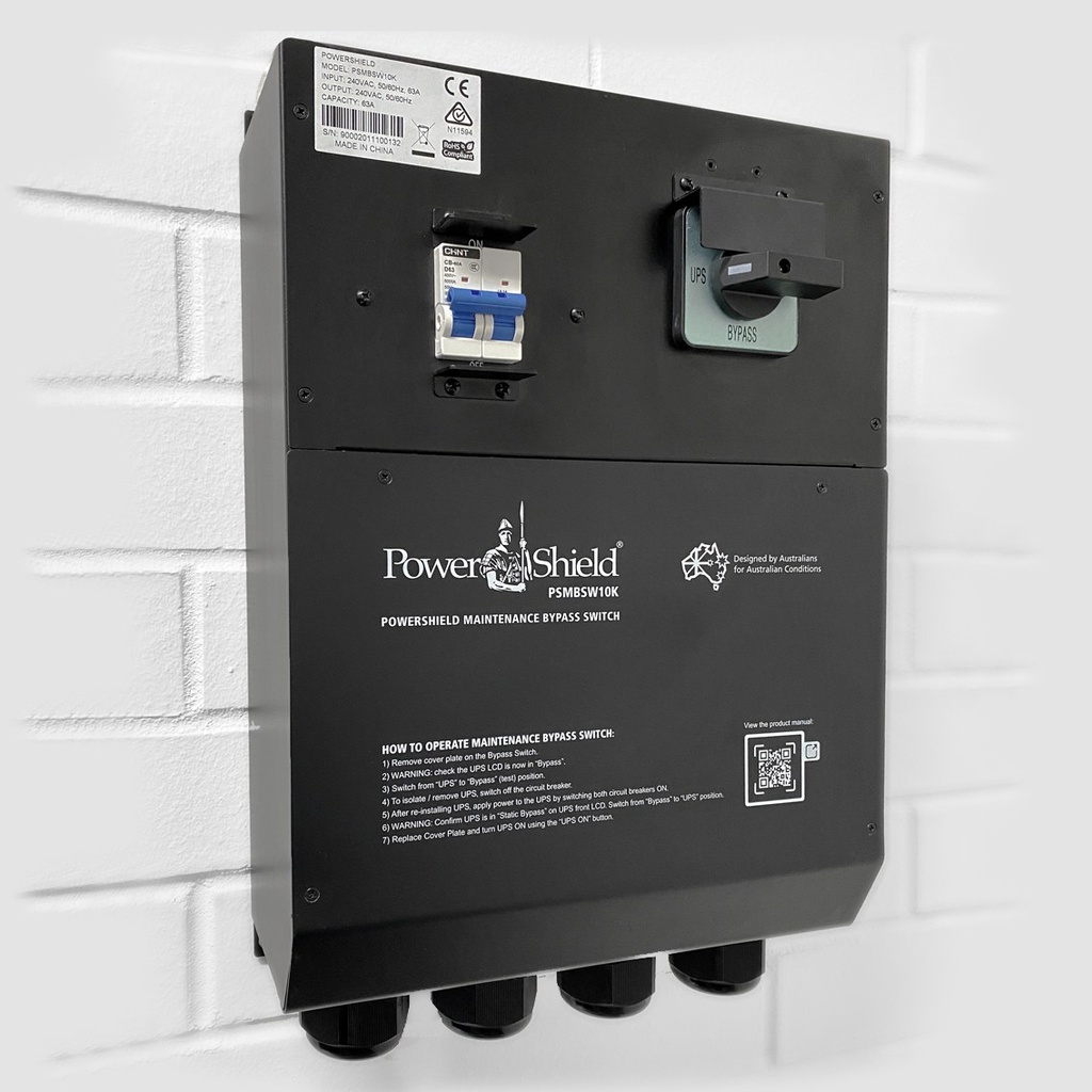 PowerShield 10kVA Wall Mount Maintenance Bypass Switch for 6–10kVA UPS, Hardwired, Interlocked