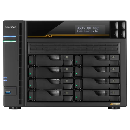 ASUSTOR Lockerstor 8 Gen3 AS6808T 8-Bay NAS, Ryzen V3C14, 16GB RAM, Dual 10GbE + Dual 5GbE, 4x M.2 NVMe