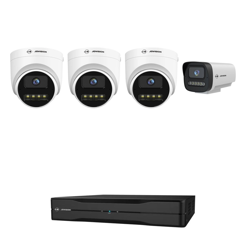 4 Camera 4K Home Security Camera System, 3 Turret + 1 Bullet, 8 Channel PoE NVR | Jovision JVS-KIT-4K-4C