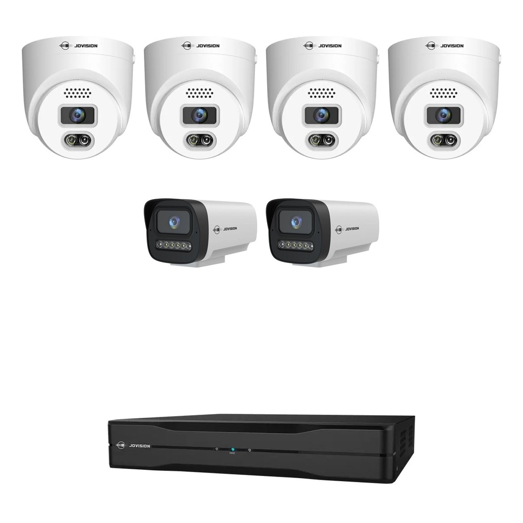 6 Camera Home Security Camera System, 4 Turret + 2 Bullet, 8 Channel PoE NVR | Jovision JVS-KIT-6C