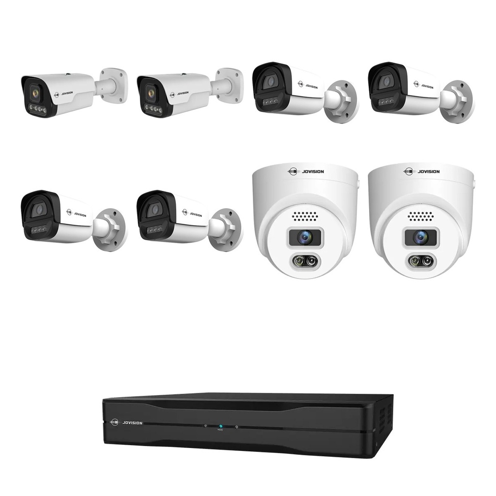 8 Camera Warehouse Security Camera System, 2 Long-Range 4K Zoom + 4 Bullet + 2 Turret, PoE NVR | Jovision JVS-KIT-WH-8C