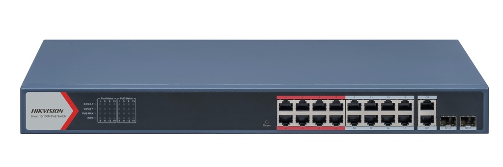 Hikvision DS-3E1318P-EI 16-Port Fast Ethernet Smart Managed PoE Switch, 2 Gigabit Combo Uplinks, 230 W