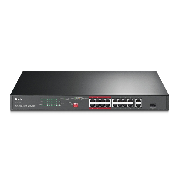 TP-Link TL-SL1218P 16-Port 10/100Mbps + 2-Port Gigabit Rackmount Switch with 16-Port PoE+
