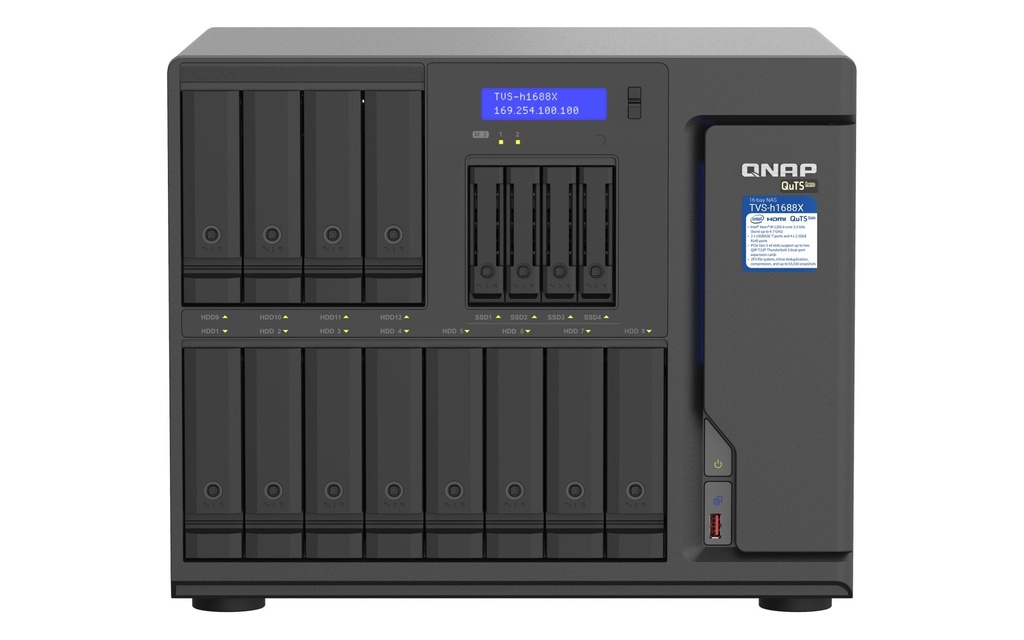 QNAP TVS-H1688X-W1250-32G 16-Bay Tower NAS, Xeon W-1250 6-Core, 32GB ECC DDR4, 2 x 10GbE, 4 x 2.5GbE, QuTS hero