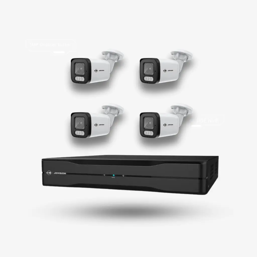 Jovision Camera Kit, 4 x 3MP Full Color Bullet Network Camera  Bundle with 4CH POE AI NVR