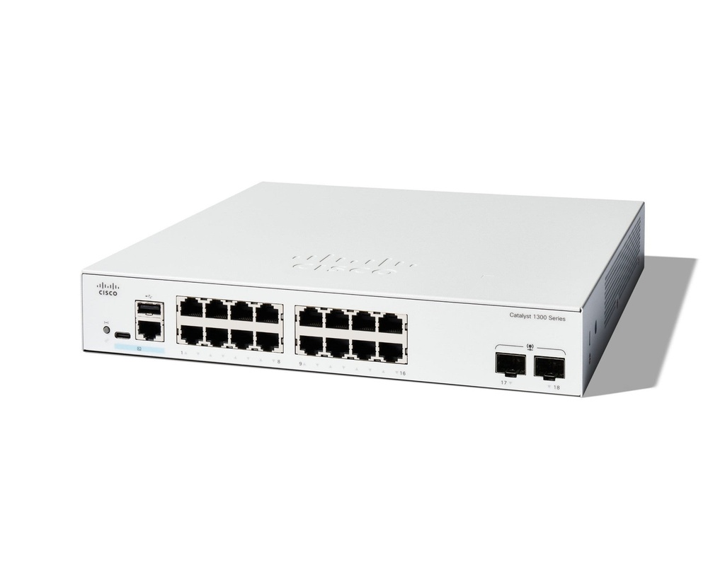 Cisco C1300-16T-2G Catalyst 1300 16-Port Gigabit Managed Switch, 2x SFP