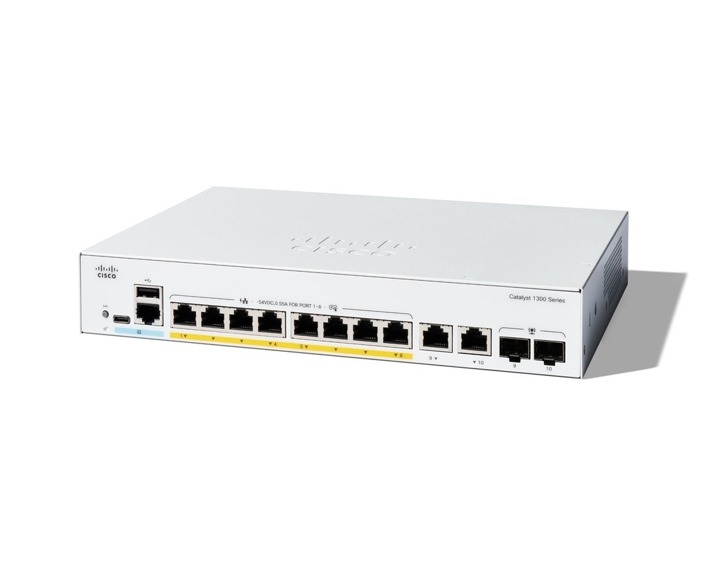 Cisco C1300-8FP-2G Catalyst 1300 8-Port Gigabit PoE+ Managed Switch, 120W, 2x Combo