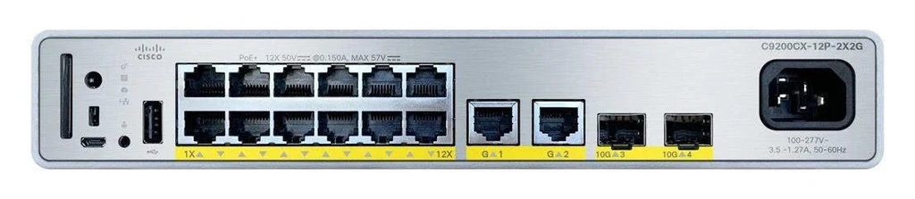 Cisco C9200CX-12P-2XGH-E Catalyst 9200CX Compact 12-Port PoE+ Switch, HVDC/AC, 2x 10G SFP+, Network Essentials
