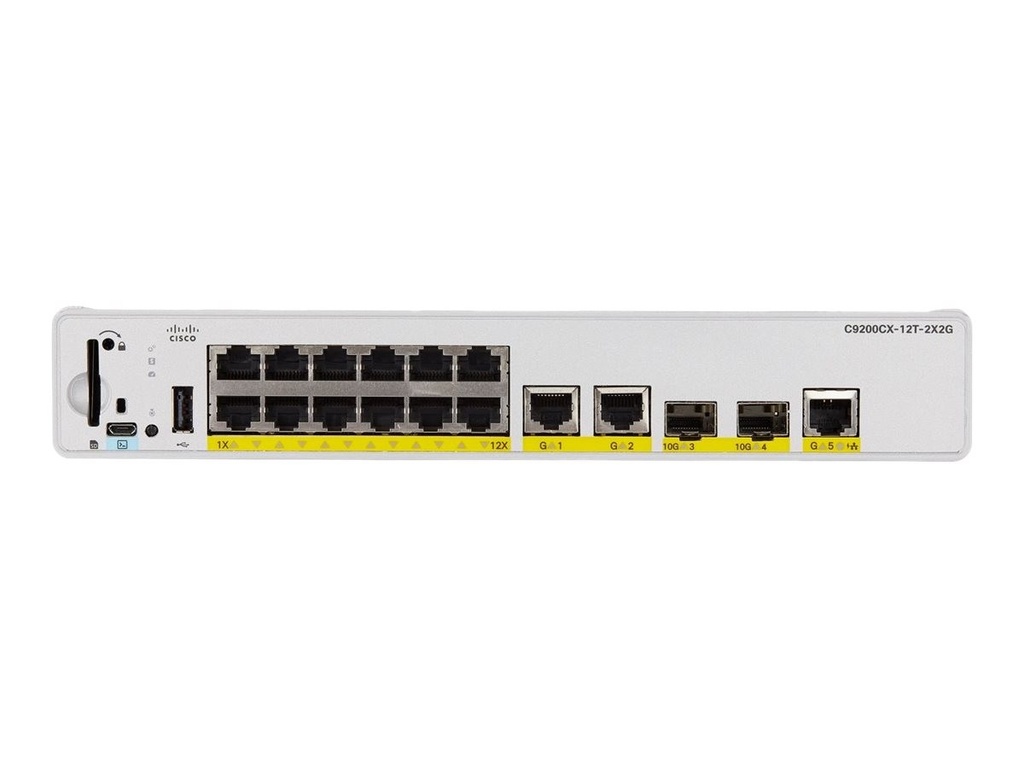 Cisco C9200CX-12T-2X2G-A Catalyst 9200CX Compact 12-Port Data Switch, 2x 10G SFP+ and 3x 1G, Network Advantage