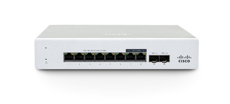 Cisco Meraki MS130-8P Cloud-Managed Switch, 8x 1GbE RJ45, 120W PoE+, 2x 1GbE SFP Uplinks