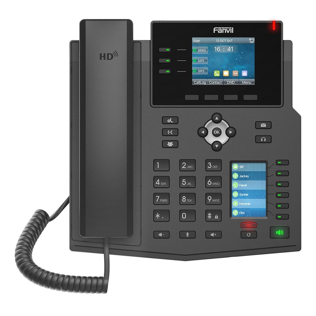 Fanvil X4U Enterprise IP Phone, 2.8-inch Colour Screen + 2.4-inch DSS Screen, 12 SIP Lines, Gigabit PoE