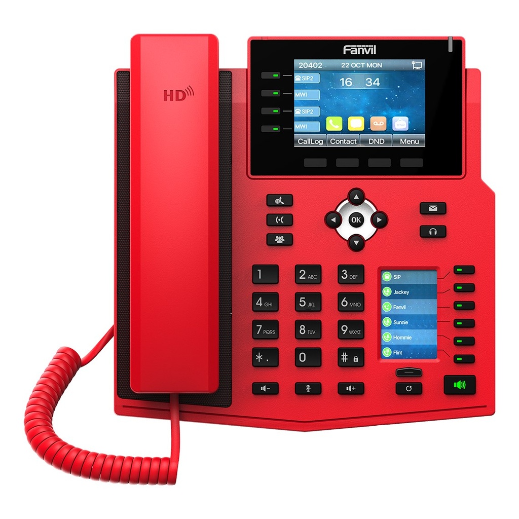 Fanvil X5U-R Red Enterprise IP Phone, 3.5-inch Colour + 2.4-inch DSS Screens, 16 SIP Lines, Bluetooth, PoE