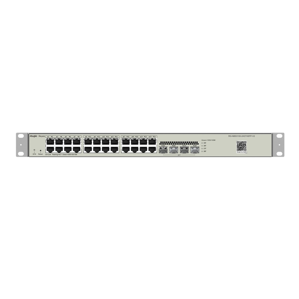 Ruijie RG-NBS3100-24GT4SFP-V2 24-Port Gigabit Layer 2 Cloud Managed Switch, 4 x SFP, Fanless
