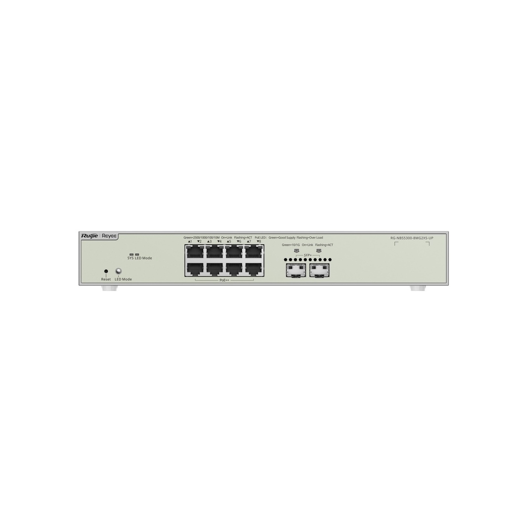 Ruijie RG-NBS5300-8MG2XS-UP 8-Port 2.5G Layer 3 Cloud Managed PoE++ Switch, 2 x 10G SFP+, 370W