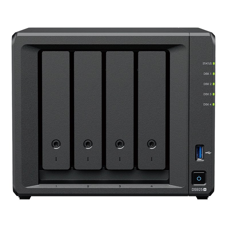 Synology DS925+ 4-Bay NAS AMD Ryzen V1500B 4GB DDR4 ECC Dual 2.5GbE 2x M.2 NVMe Slots (Diskless)