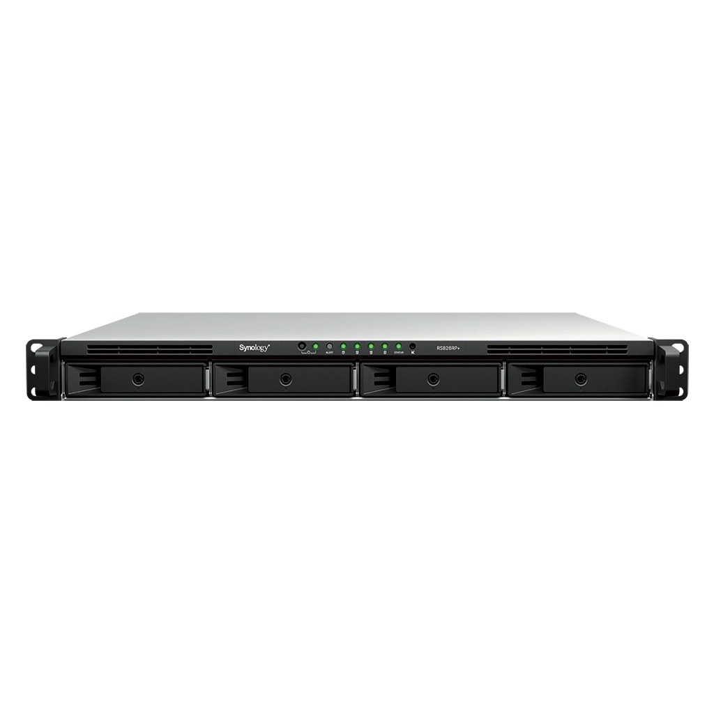 Synology RS826RP+ 4-Bay 1U Rackmount NAS AMD Ryzen V1500B 4GB DDR4 ECC 4x 1GbE Redundant PSU (Diskless)