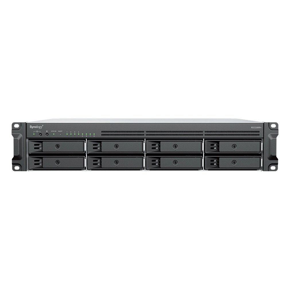 Synology RS1226RP+ 8-Bay 2U Rackmount NAS Ryzen V1500B 4GB DDR4 ECC 2x 2.5GbE 2x M.2 Redundant PSU (Diskless)