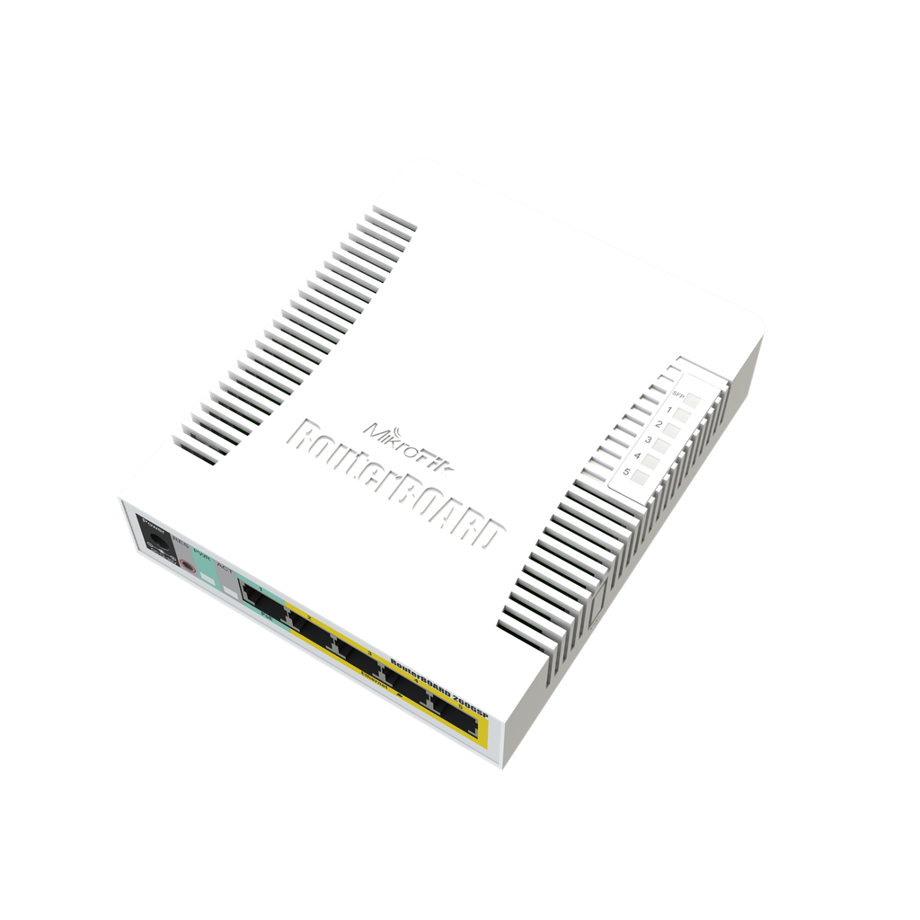 MikroTik CSS106-1G-4P-1S RB260GSP 5-port Gigabit smart switch with SFP cage, SwOS, plastic case, PSU, POE-OUT