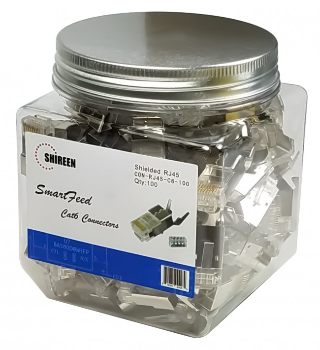 Shireen CON-RJ45-C6-100 SmartFeed Cat6 Shielded RJ45 Connectors - 100pk