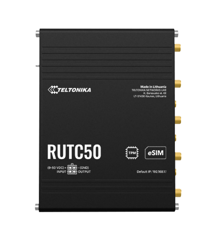 Teltonika RUTC50 Dual SIM Cellular 4G/LTE/5G Gigabit Wi-Fi 6 Broadband Router with I/O and GPS