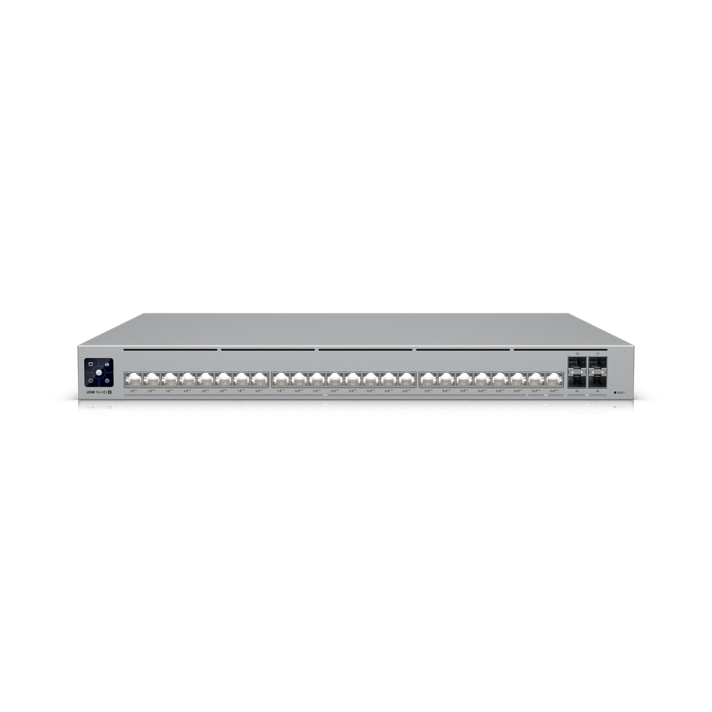 Ubiquiti USW-Pro-HD-24-PoE UniFi Professional-grade, Layer 3 Etherlighting™ Switch 2x 10 GbE PoE++, 22x 2.5 GbE PoE++, 4x 10G SFP+