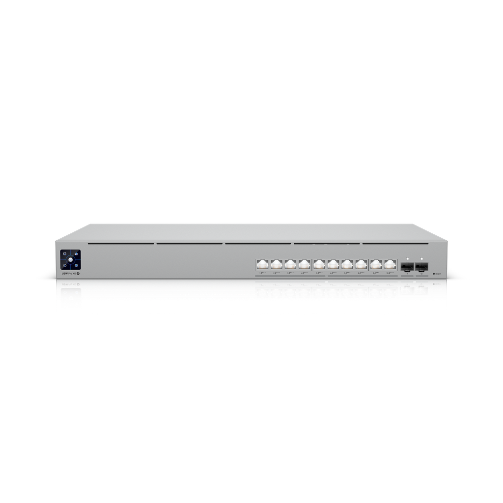 Ubiquiti USW-Pro-XG-10-PoE UniFi professional-grade 10-port, Layer 3 Etherlighting™ PoE+++ switch with (10) 10 GbE (2) 10G SFP+ ports.