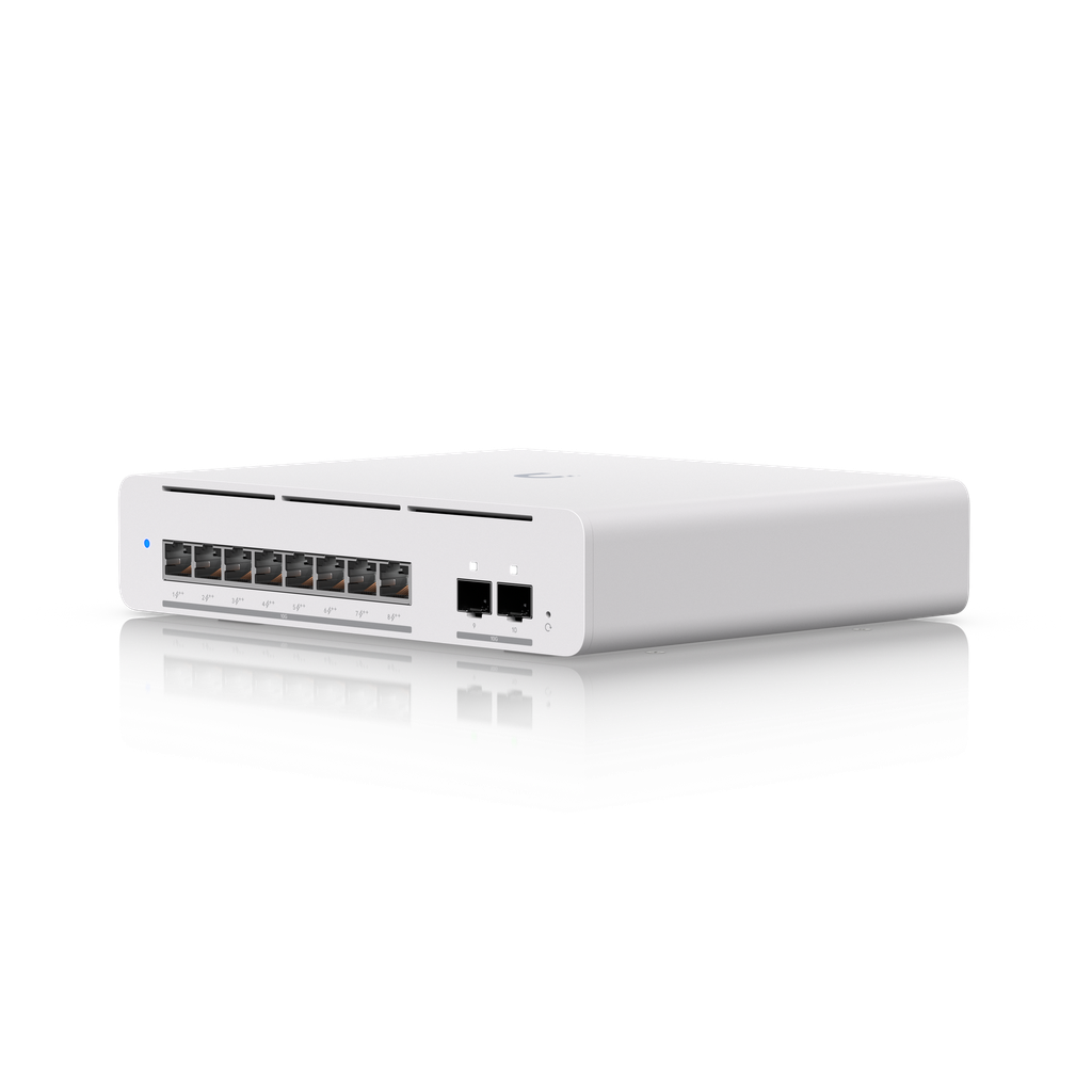 Ubiquiti USW-Pro-XG-8-PoE UniFi Professional-grade 8-port, Layer 3 Etherlighting™ PoE++ switch with (8) 10 GbE (2) 10G SFP+ ports.