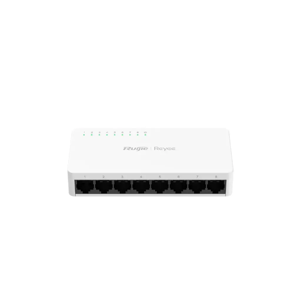 Ruijie RG-ES08F 8-Port 10/100 Mbps Unmanaged Switch, Plastic Case, Fanless, Plug and Play