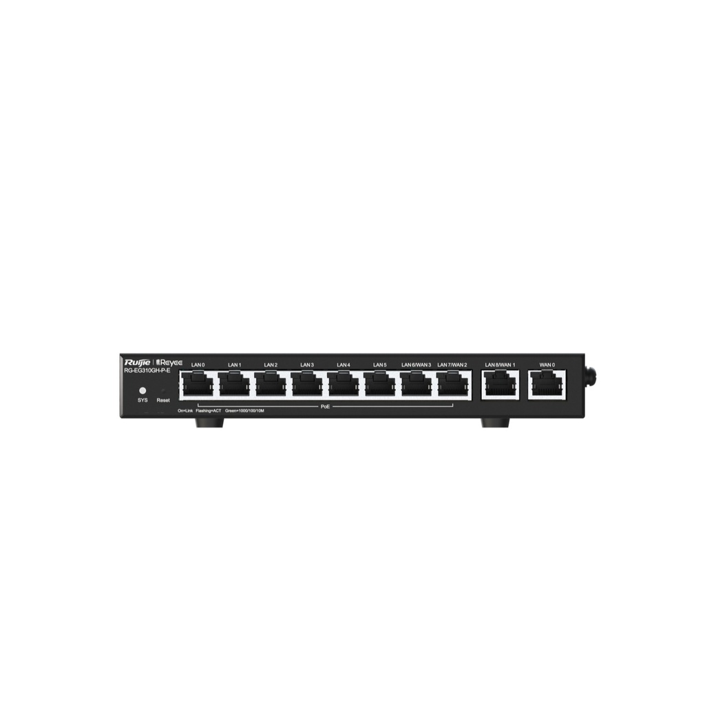 Ruijie RG-EG310GH-P-E Reyee 10-Port Gigabit Cloud Managed PoE Office VPN Router, 8 PoE+ Ports, 110W