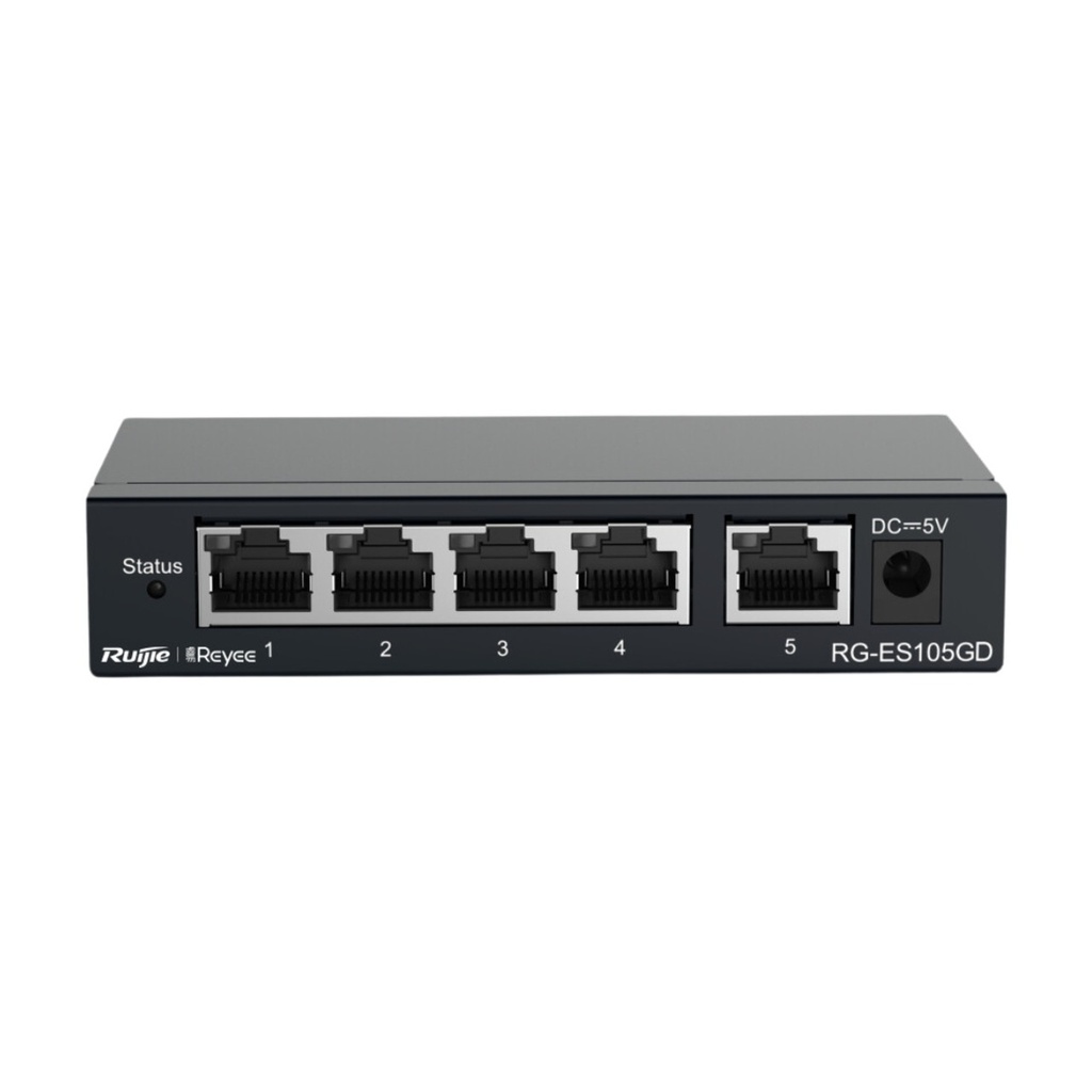 Ruijie RG-ES105GD 5-Port 10/100/1000 Mbps Unmanaged Desktop Switch, Metal Case, Fanless, Plug and Play