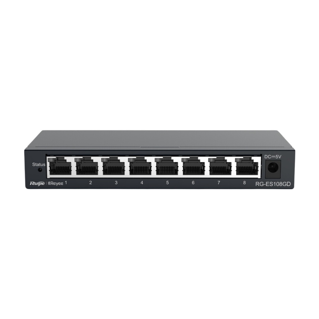 Ruijie RG-ES108GD 8-Port 10/100/1000 Mbps Unmanaged Desktop Switch, Metal Case, Fanless, Plug and Play