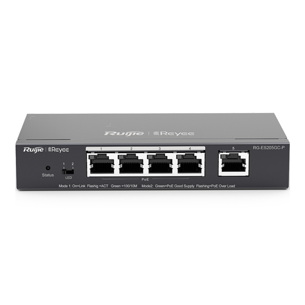 Ruijie RG-ES205GC-P Reyee 5-Port Gigabit Smart Cloud Managed PoE Switch, 4 PoE+ Ports, 54W