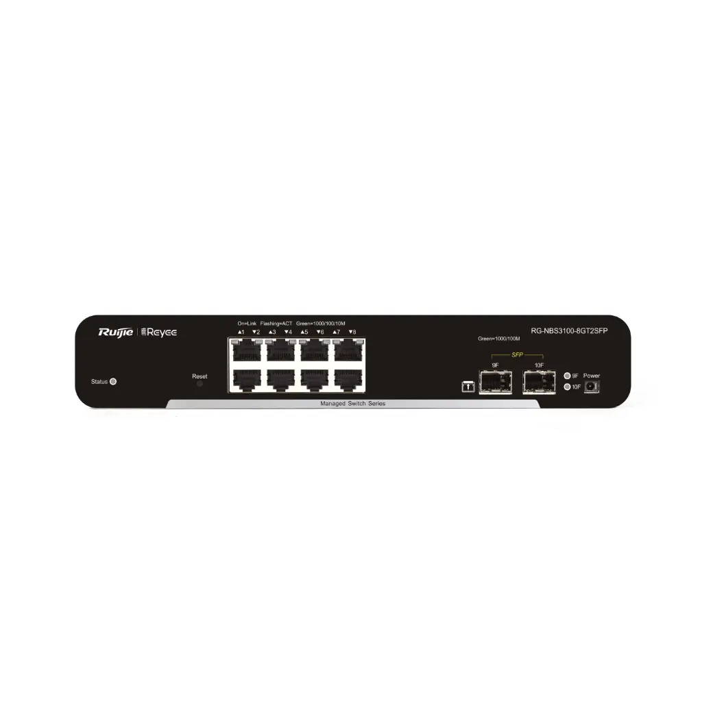 Ruijie RG-NBS3100-8GT2SFP 10-Port Gigabit Layer 2 Cloud Managed Switch, 8 x RJ45, 2 x SFP, Non-PoE, Fanless