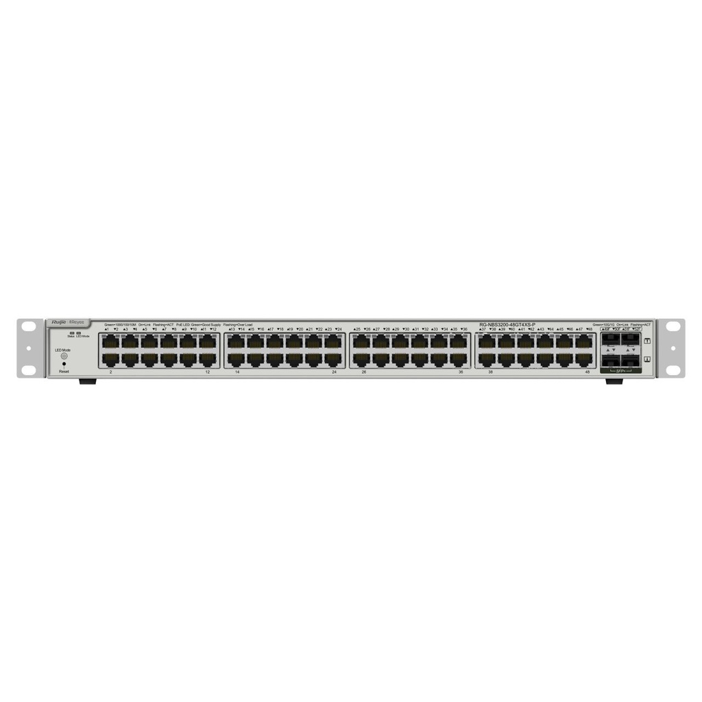 Ruijie RG-NBS3200-48GT4XS-P-V2, 48-Port Gigabit Layer 2+ Cloud Managed PoE Switch, 4 x 10G Uplinks
