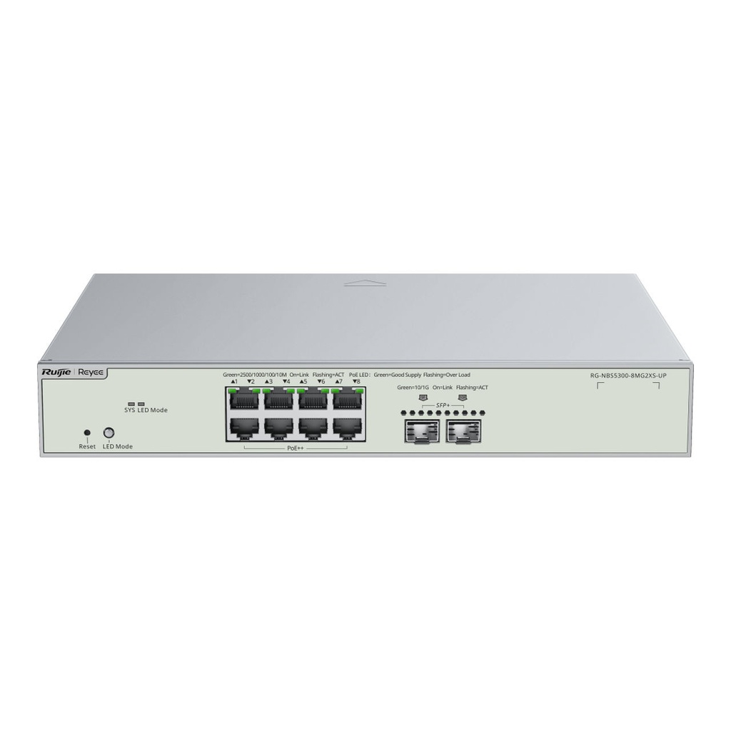 Ruijie RG-NBS3300-8MG2XS-P, 8-Port Multi-Gigabit (2.5G) PoE+ L2 Managed Switch with 2 x 10G SFP+ Uplinks, 240W