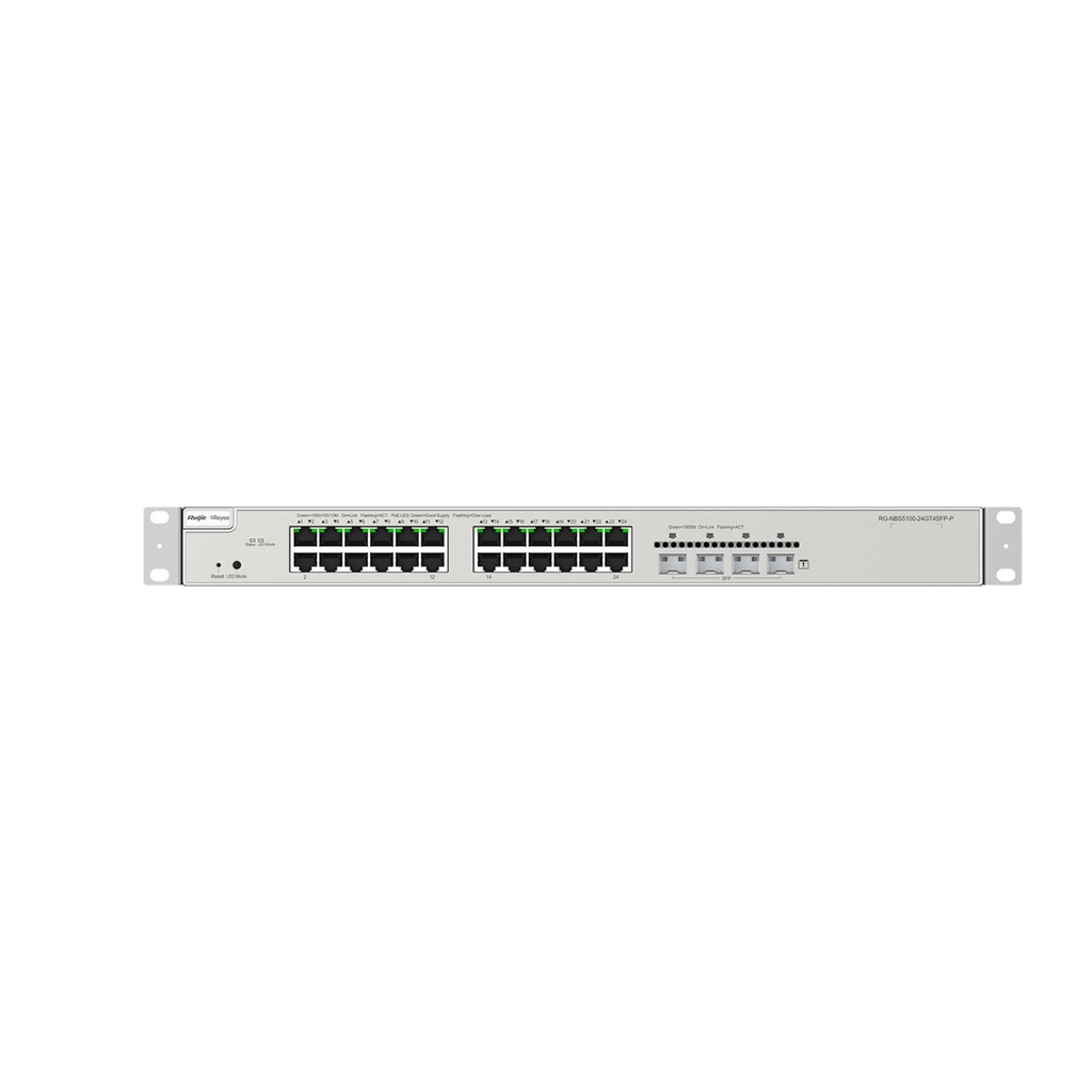 Ruijie RG-NBS5100-24GT4SFP-P 28-Port Gigabit Layer 3 Cloud Managed PoE+ Switch, 24 x PoE+ RJ45, 4 x SFP, 370W