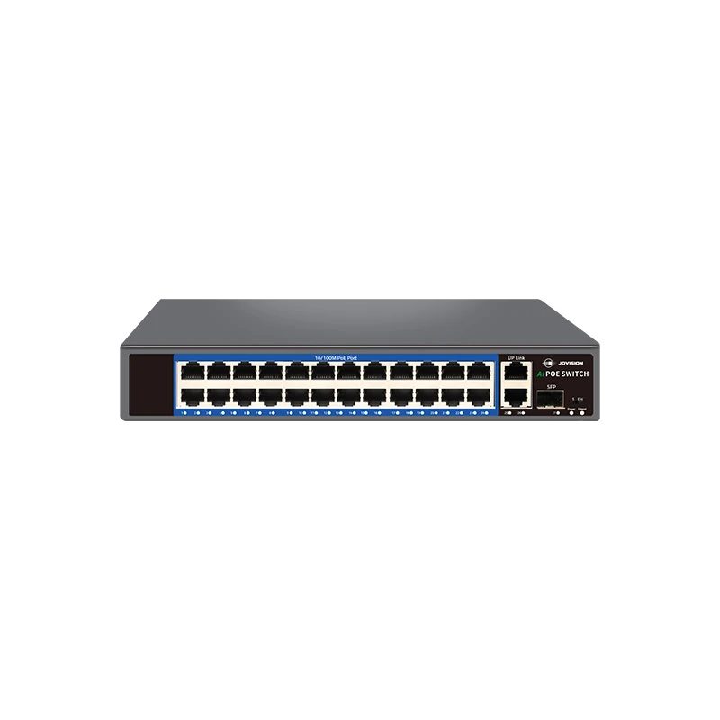 Jovision 24 Port PoE Switch 100Mbps + 2 x 1 Gigabit RJ45 + 1 SFP Uplink 300W AI VLAN Rack Mount