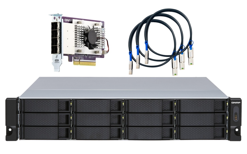 QNAP TL-R1200S-RP 12-Bay 2U Rackmount SATA 6Gbps JBOD Expansion Enclosure with QXP-1600eS-A1164 PCIe Card, Redundant PSU