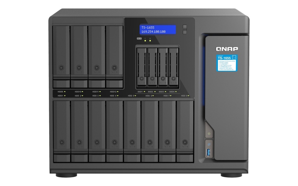 QNAP TS-1655-8G 16-Bay Tower NAS, Intel Atom C5125 8-Core 2.8GHz, 8GB, 2 x 2.5GbE, 2 x M.2, 3 x PCIe