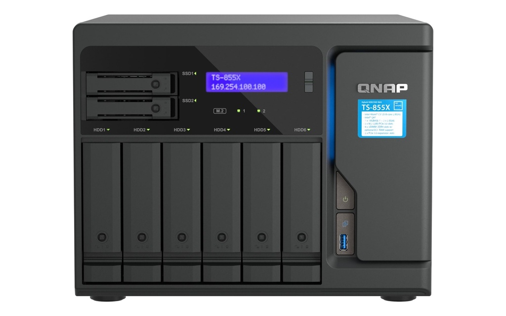 QNAP TS-855X-8G 8-Bay Tower NAS, Intel Atom C5125 8-Core, 8GB, 10GbE, 2 x 2.5GbE, 2 x M.2, 2 x PCIe Gen 3