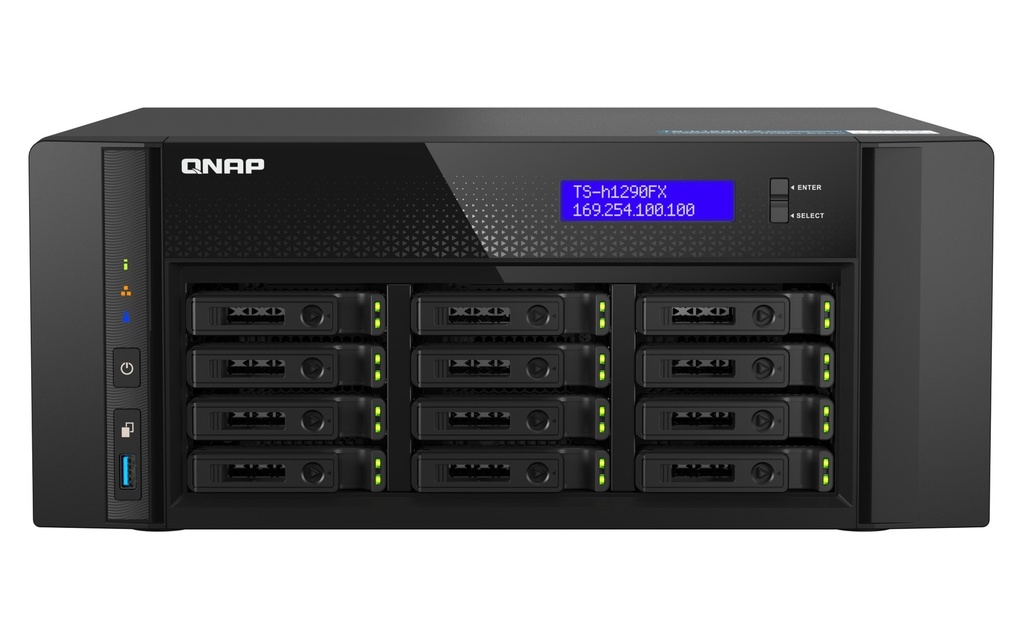 QNAP TS-H1290FX-7302P-256G 12-Bay All-Flash U.2 NVMe/SATA Tower NAS, AMD EPYC 7302P 16C/32T, 256GB DDR4 ECC, 2 x 25GbE