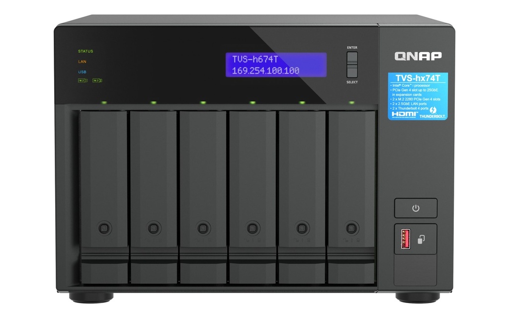 QNAP TVS-H674T-I5-32G 6-Bay Tower NAS, Core i5-12400, 32GB DDR4, 2 x 2.5GbE, 2 x Thunderbolt 4, 2 x M.2 Gen4, QuTS hero