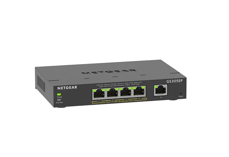 Netgear GS305EP 5-Port Gigabit PoE+ Easy Smart Managed Switch, 63W PoE Budget, Fanless