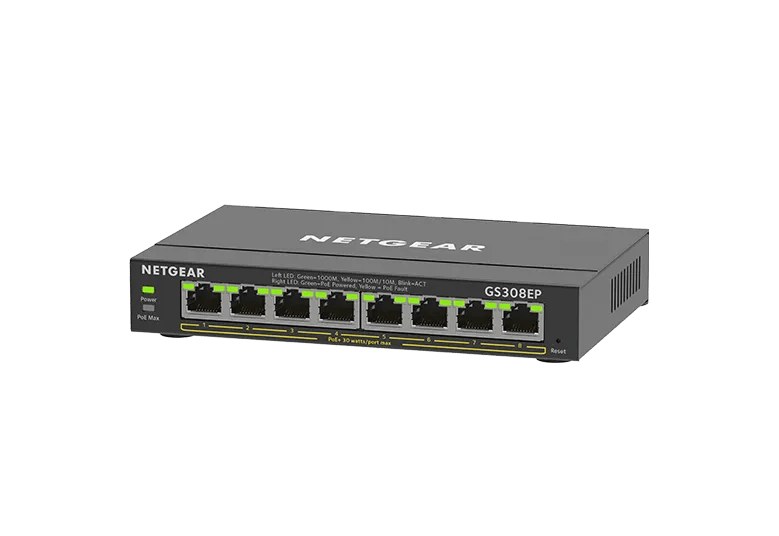 Netgear GS308EP 8-Port Gigabit PoE+ Easy Smart Managed Switch, 62W PoE Budget, Fanless