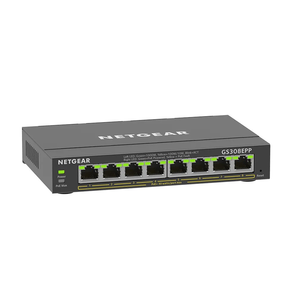 Netgear GS308EPP 8-Port Gigabit PoE+ Easy Smart Managed Switch, 123W PoE Budget, Fanless