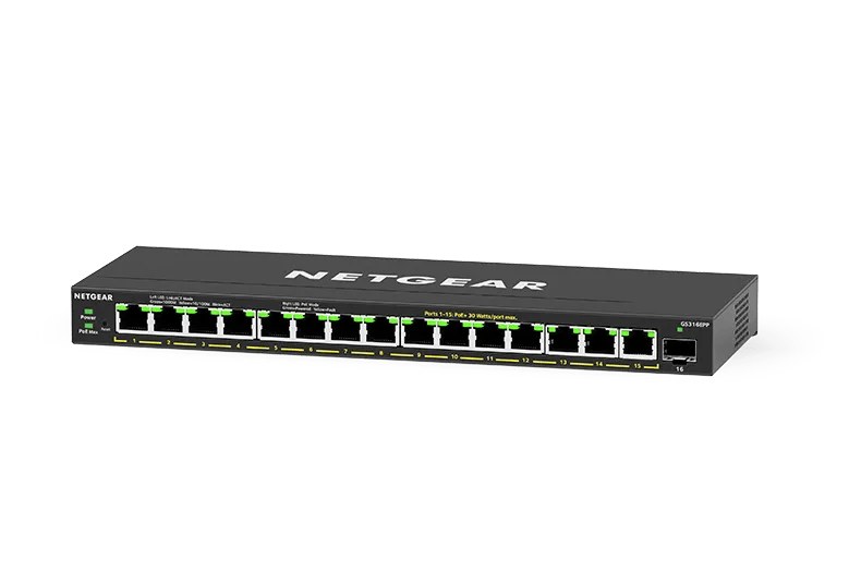 Netgear GS316EP 16-Port Gigabit PoE+ Easy Smart Managed Switch, 180W PoE Budget, SFP, Fanless